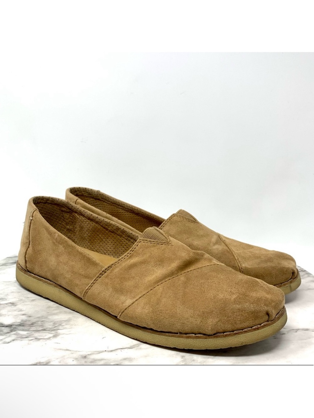 Toms Alpargata Brown Microsuede Slip On Flats 9.5 Casual Boho Classic Normcore - Picture 1 of 14